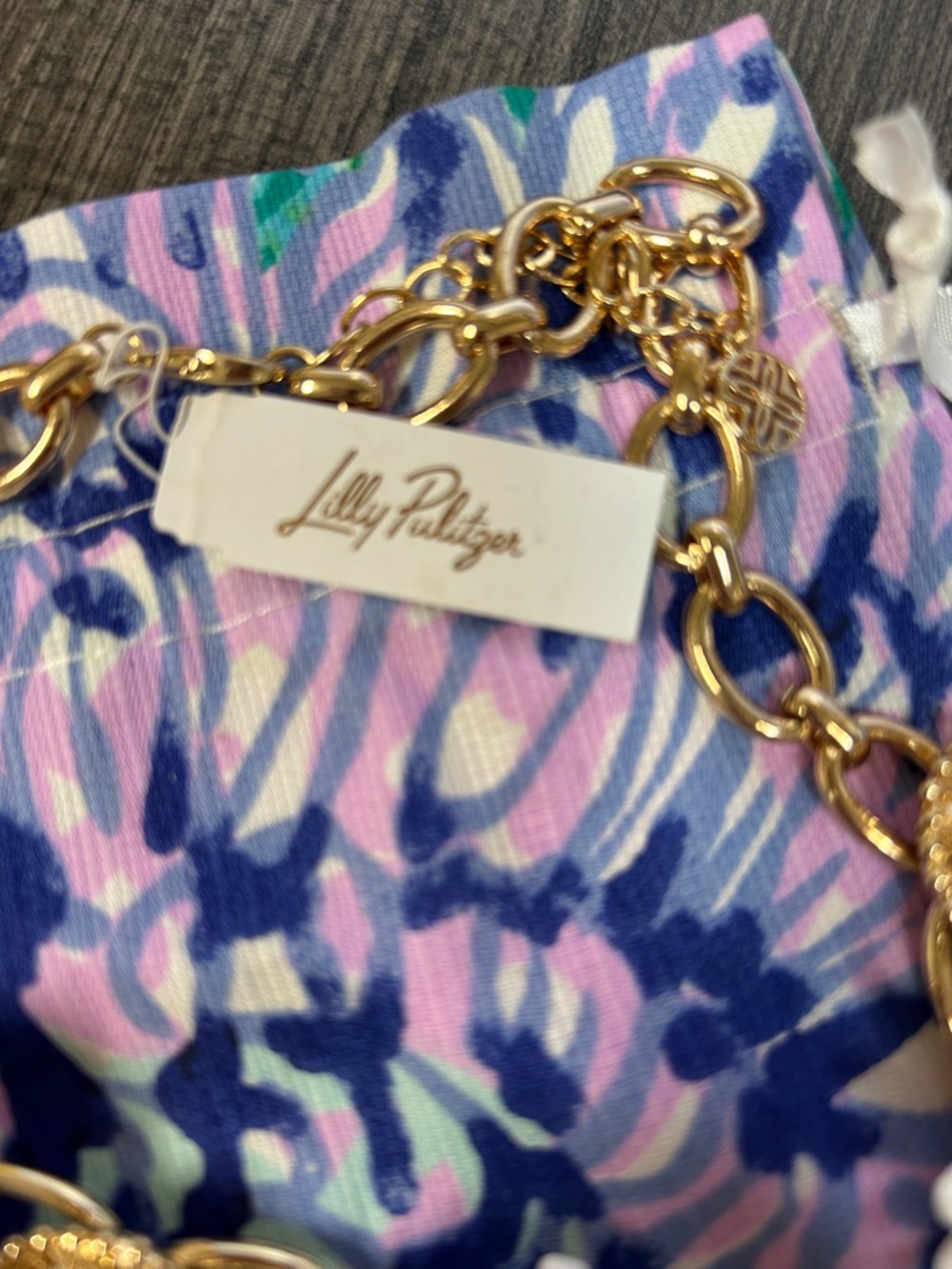 Lilly Pulitzer Pink, Blue and White Floral Cluster Necklace with Gold Accents - Picture 2 of 6